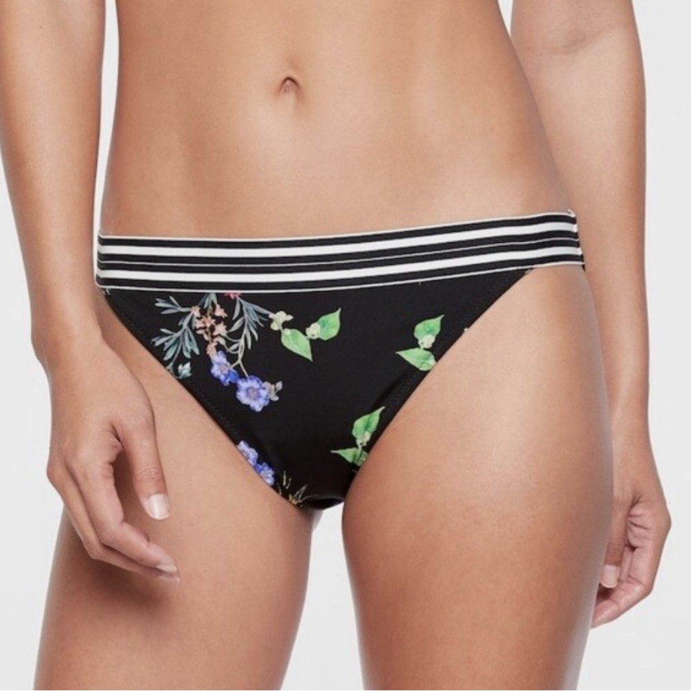 Athleta Womens S Bikini Bottom Black/Floral Pattern, Lined, MSRP: $54.00